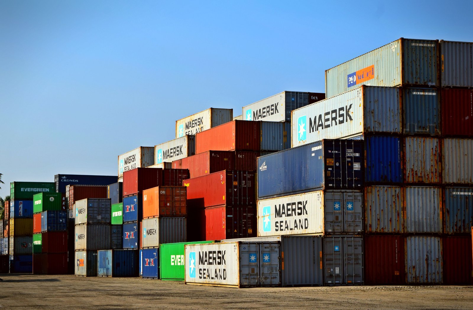 Shipping containers at port for international trade